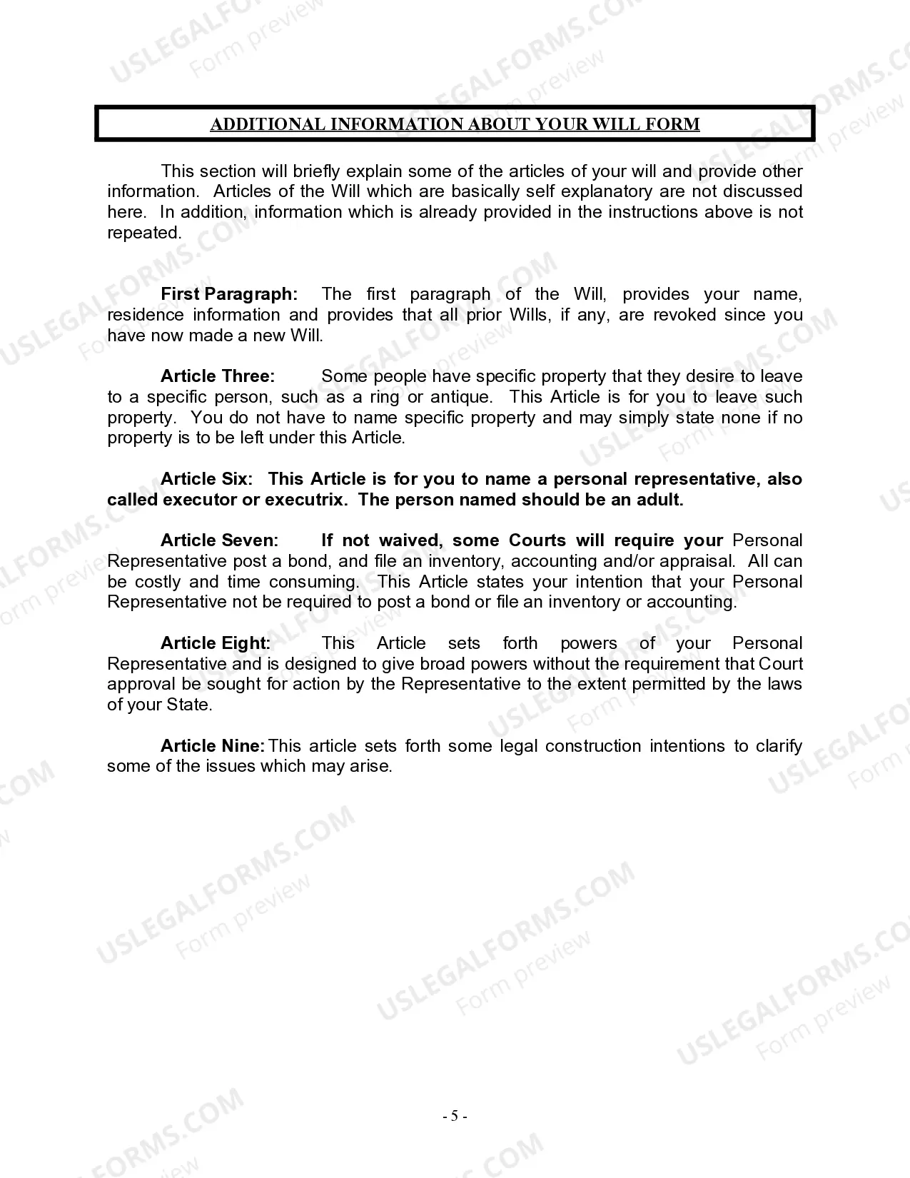 Preview Last Will and Testament for a Widow or Widower with Adult Children