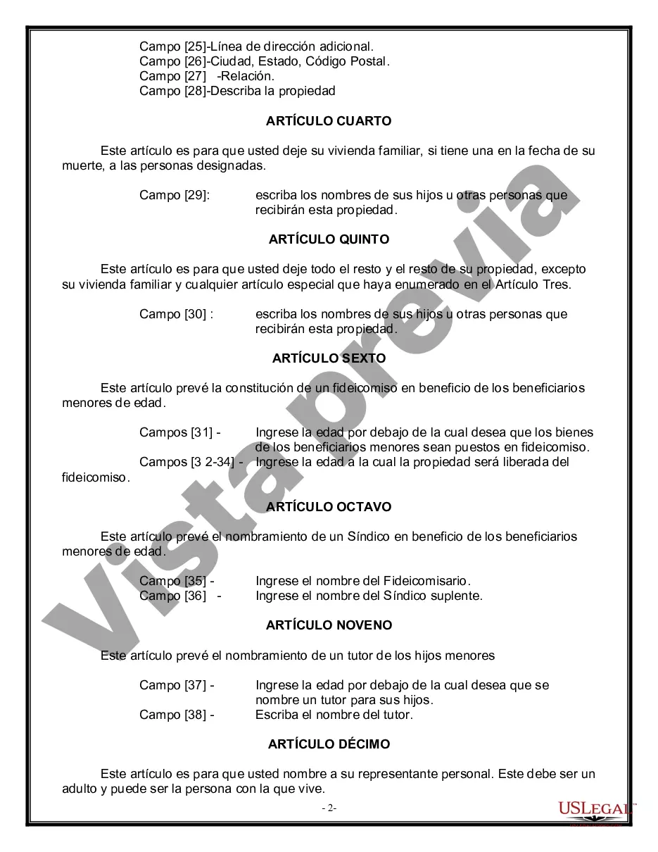 Preview Formulario Legal de Última Voluntad y Testamento para Viuda o Viudo con Hijos Menores