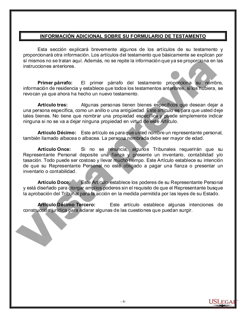 Preview Formulario Legal de Última Voluntad y Testamento para Viuda o Viudo con Hijos Menores