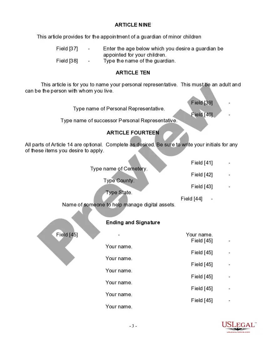 Preview Last Will and Testament for Widow or Widower with Minor Children