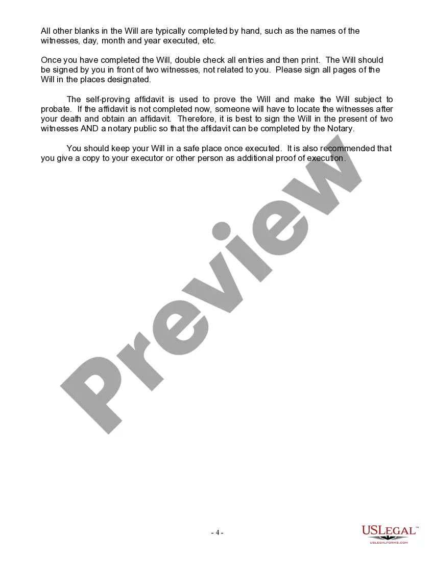 Preview Last Will and Testament for Widow or Widower with Minor Children