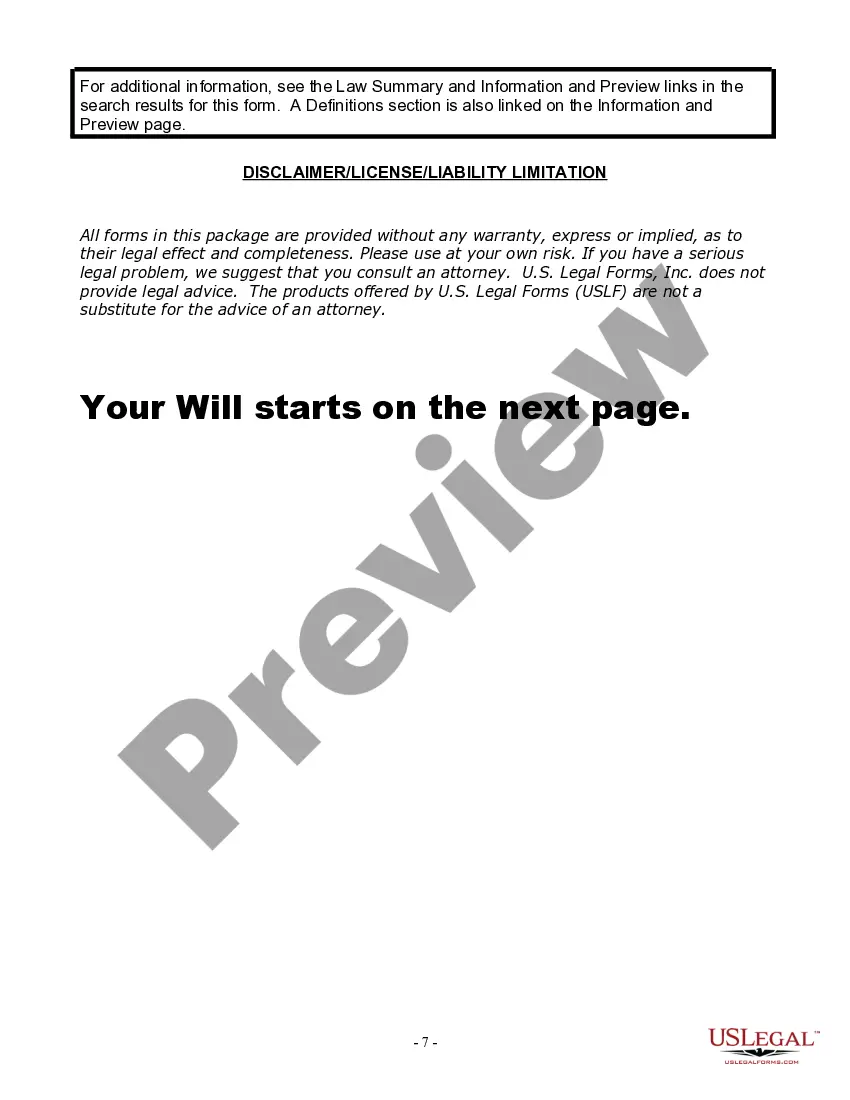 Preview Last Will and Testament for Widow or Widower with Minor Children