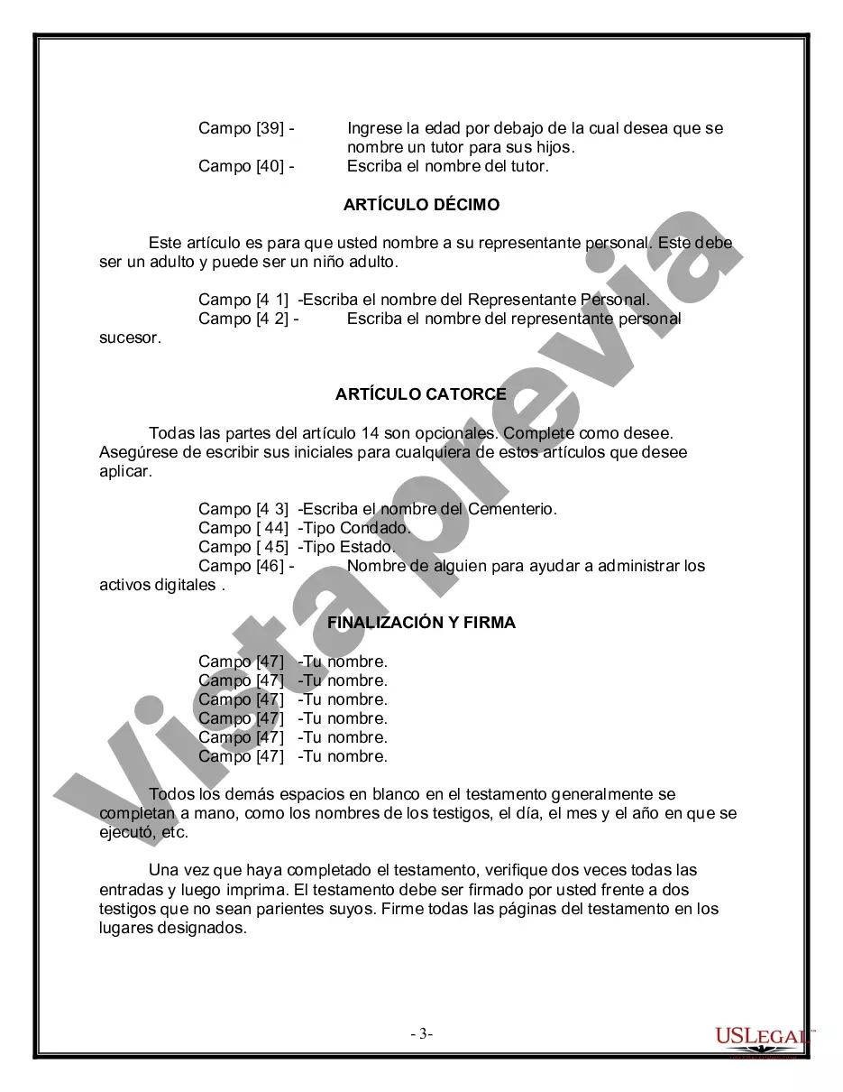 Preview Formulario Legal de Última Voluntad y Testamento para una Viuda o Viudo con Hijos Adultos y Menores