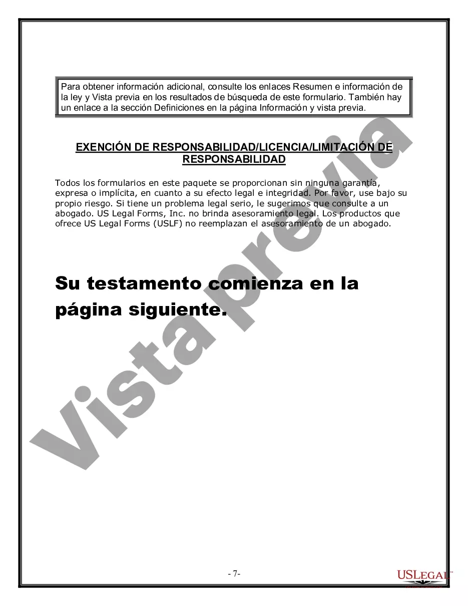 Preview Formulario Legal de Última Voluntad y Testamento para una Viuda o Viudo con Hijos Adultos y Menores