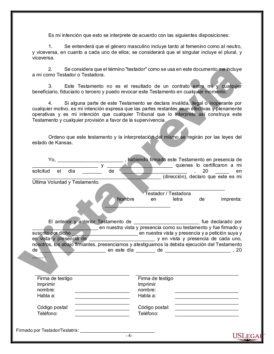 Preview Último testamento legal y formulario de testamento con todos los bienes en fideicomiso llamado testamento invertido