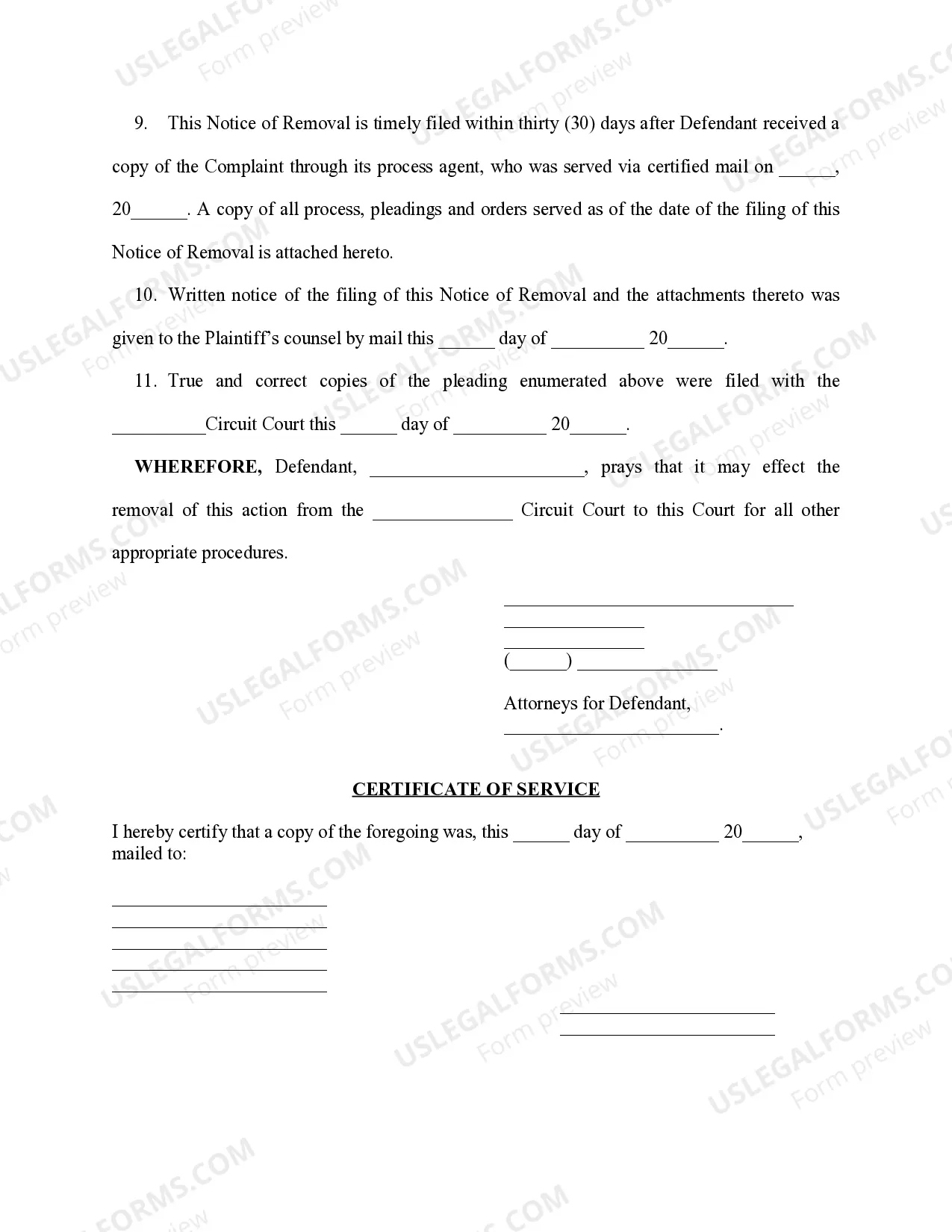 Preview Notice of Removal