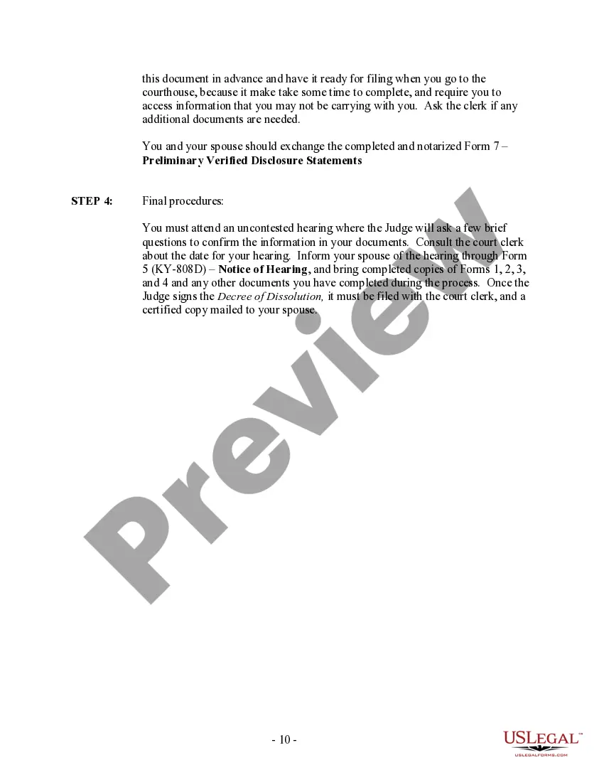 Preview Kentucky No-Fault Uncontested Agreed Divorce Package for Dissolution of Marriage with Adult Children and with or without Property and Debts