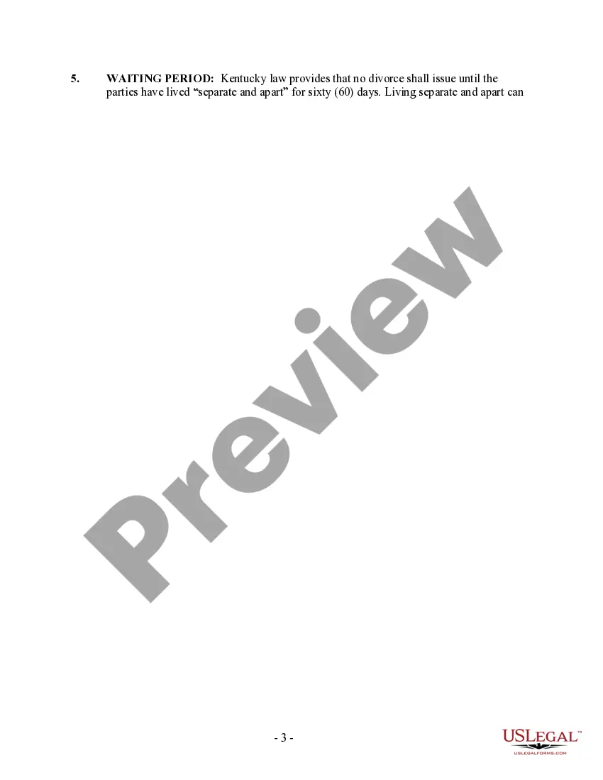 Preview Kentucky No-Fault Uncontested Agreed Divorce Package for Dissolution of Marriage with Adult Children and with or without Property and Debts