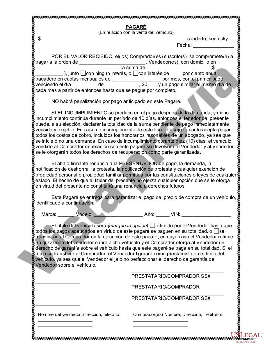 Preview Factura de venta de automóvil o vehículo, incluida la declaración del cuentakilómetros y el pagaré