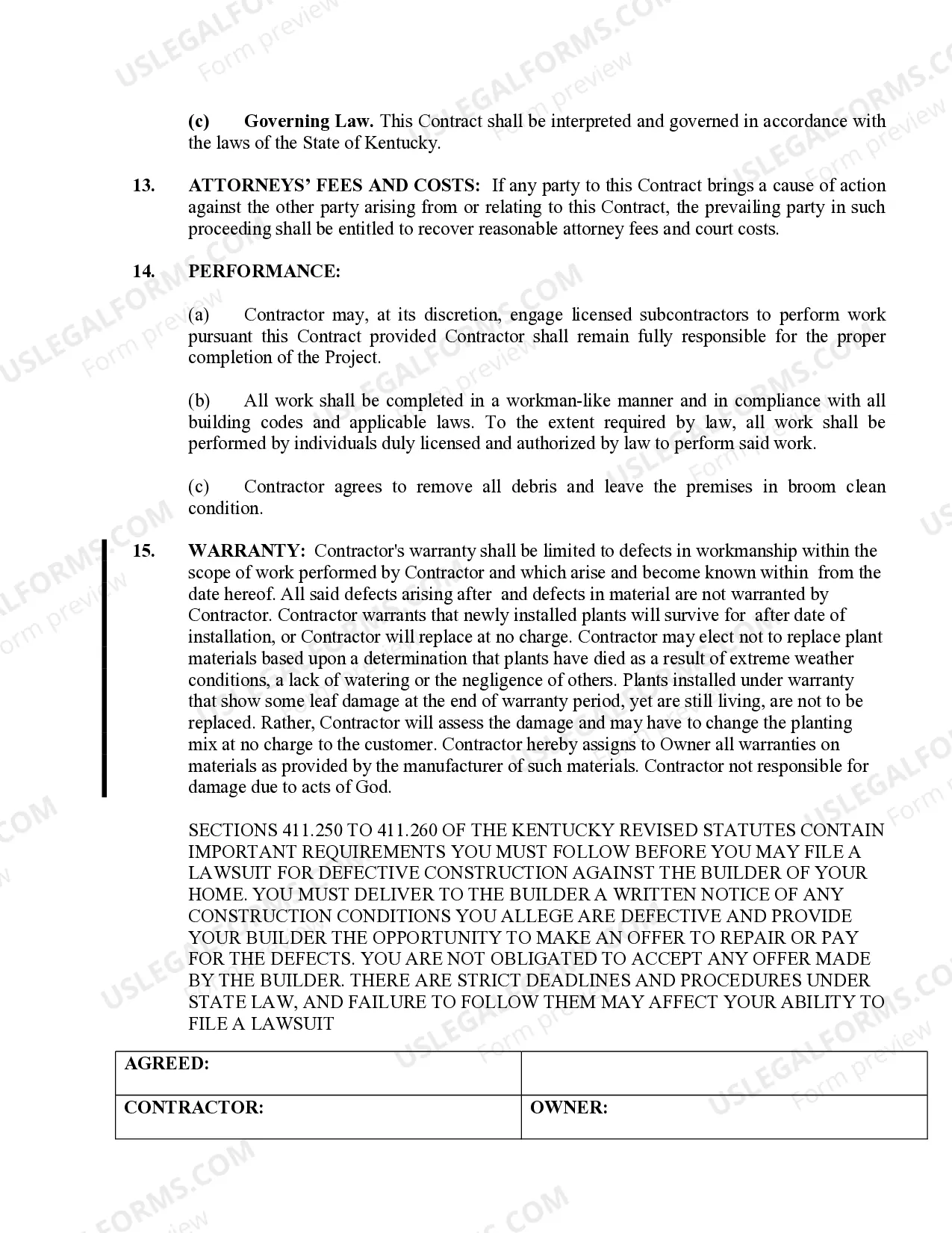 Preview Landscape Contract for Contractor