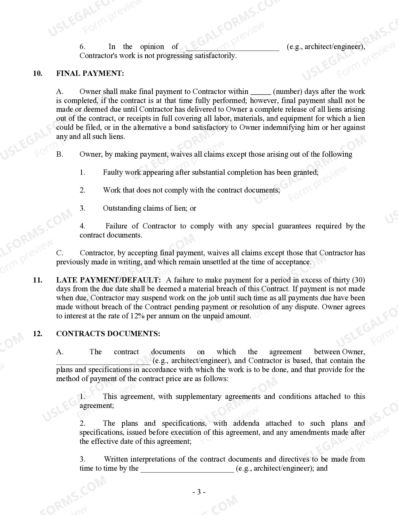 Preview Commercial Contract for Contractor