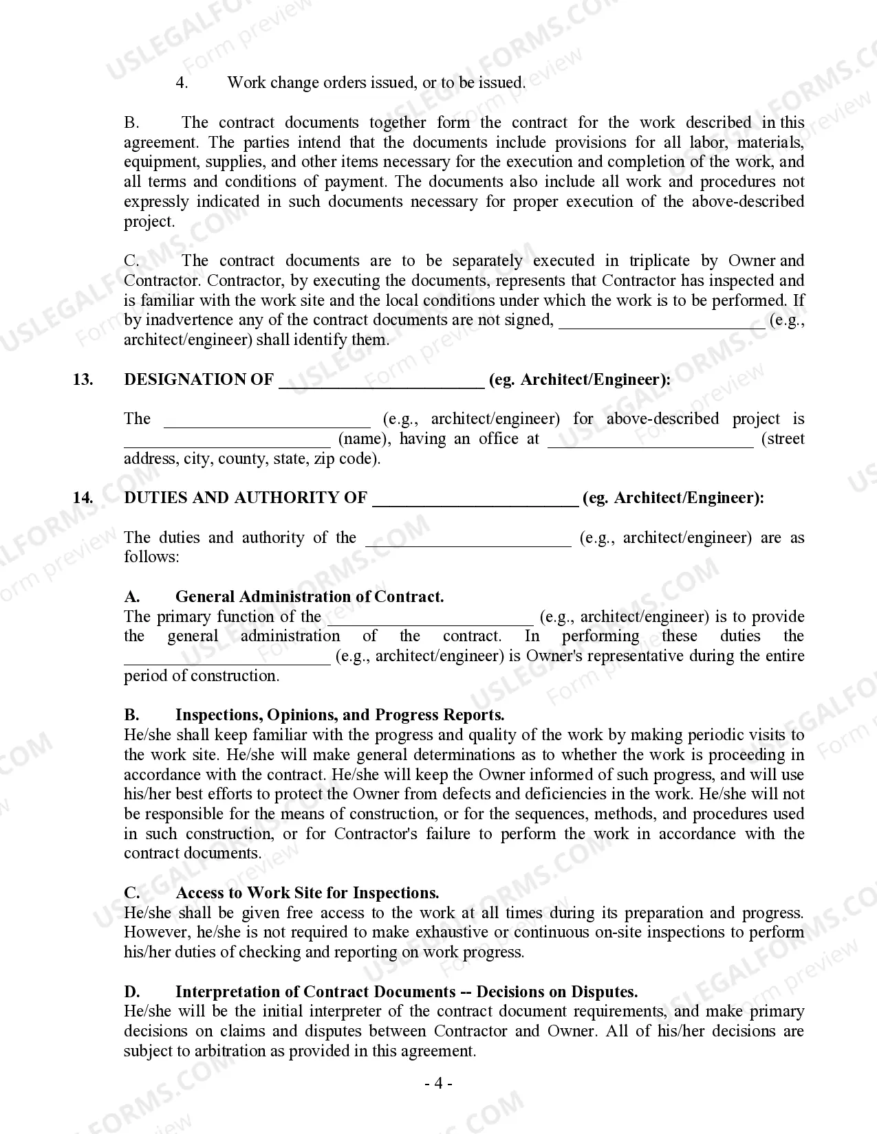 Preview Commercial Contract for Contractor