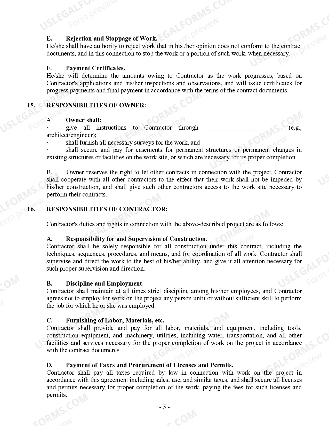 Preview Commercial Contract for Contractor