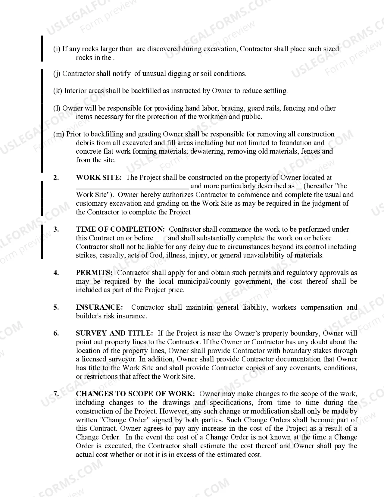 Preview Excavator Contract for Contractor