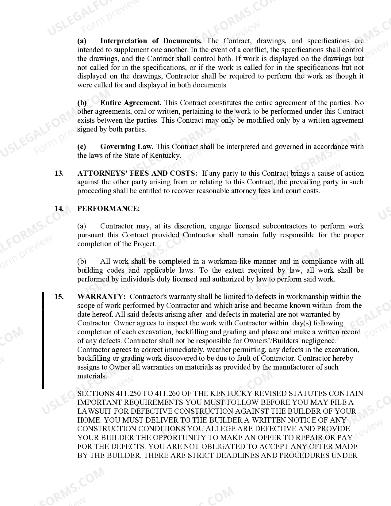 Preview Excavator Contract for Contractor