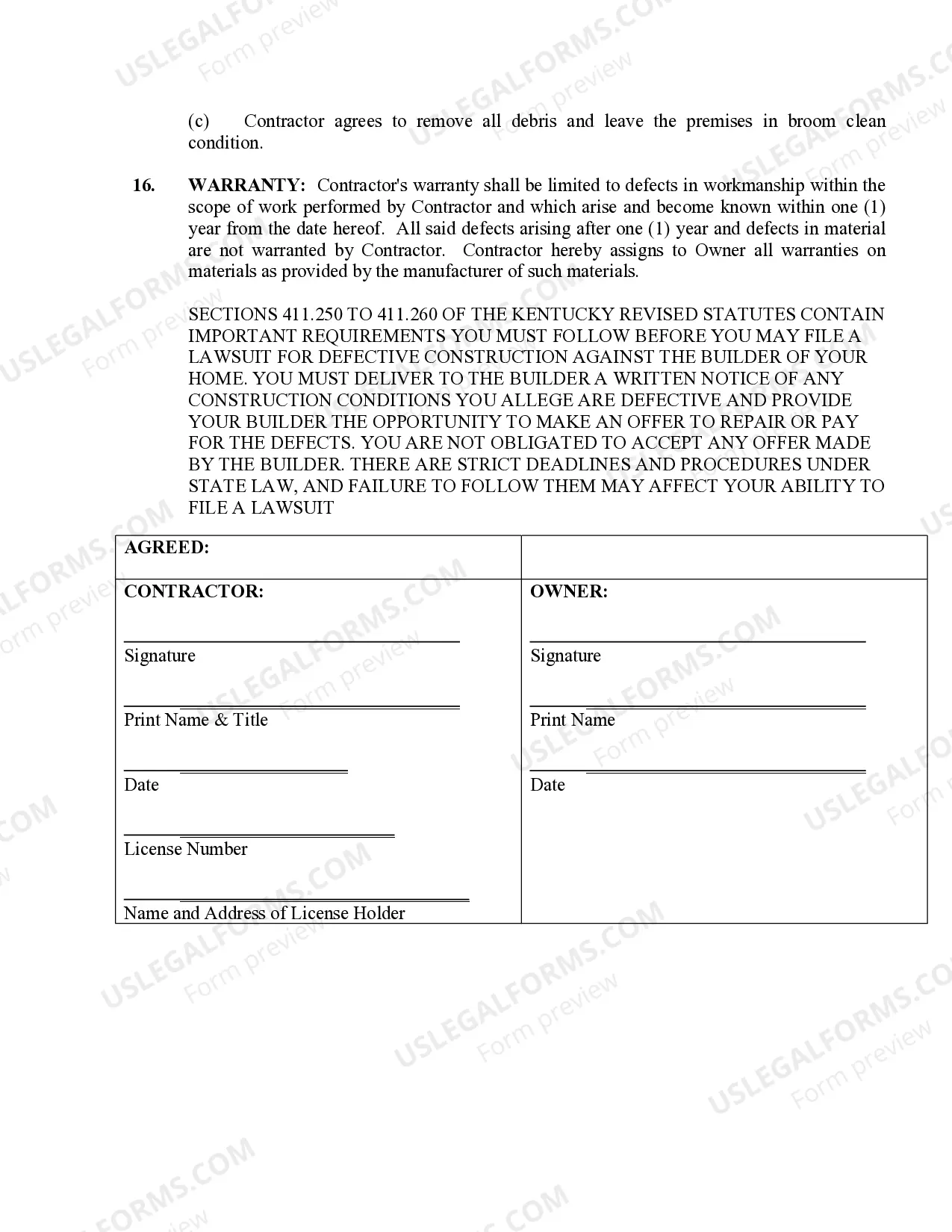 Preview Renovation Contract for Contractor