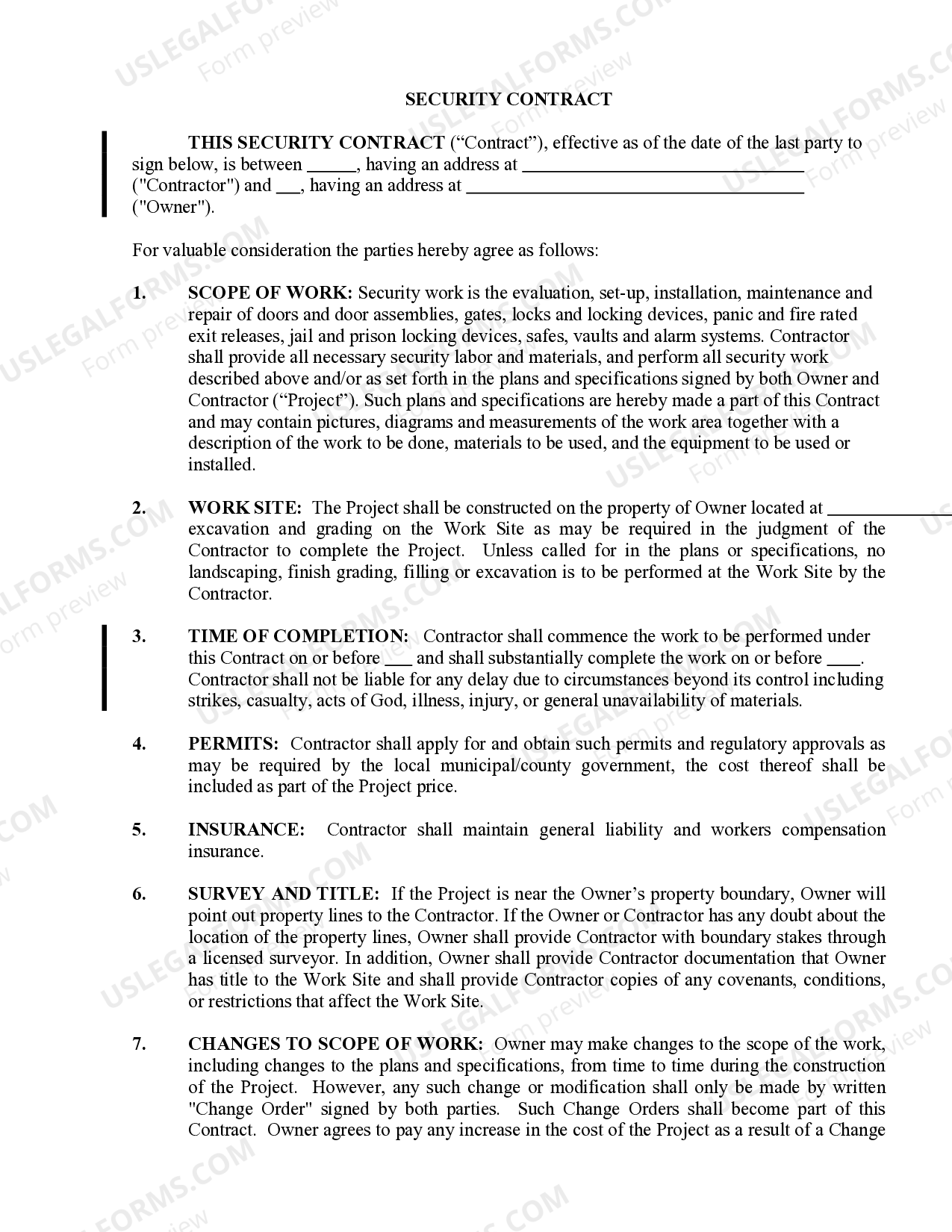 Kentucky Security Contract for Contractor US Legal Forms