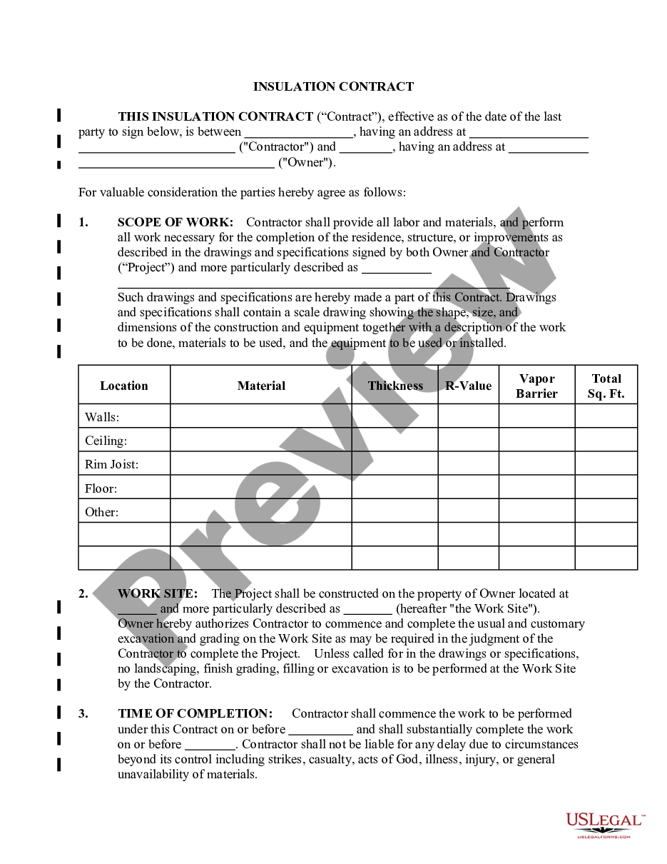 page 0 Insulation Contract for Contractor preview