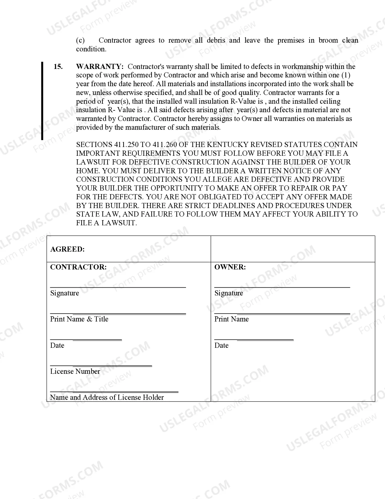 Preview Insulation Contract for Contractor