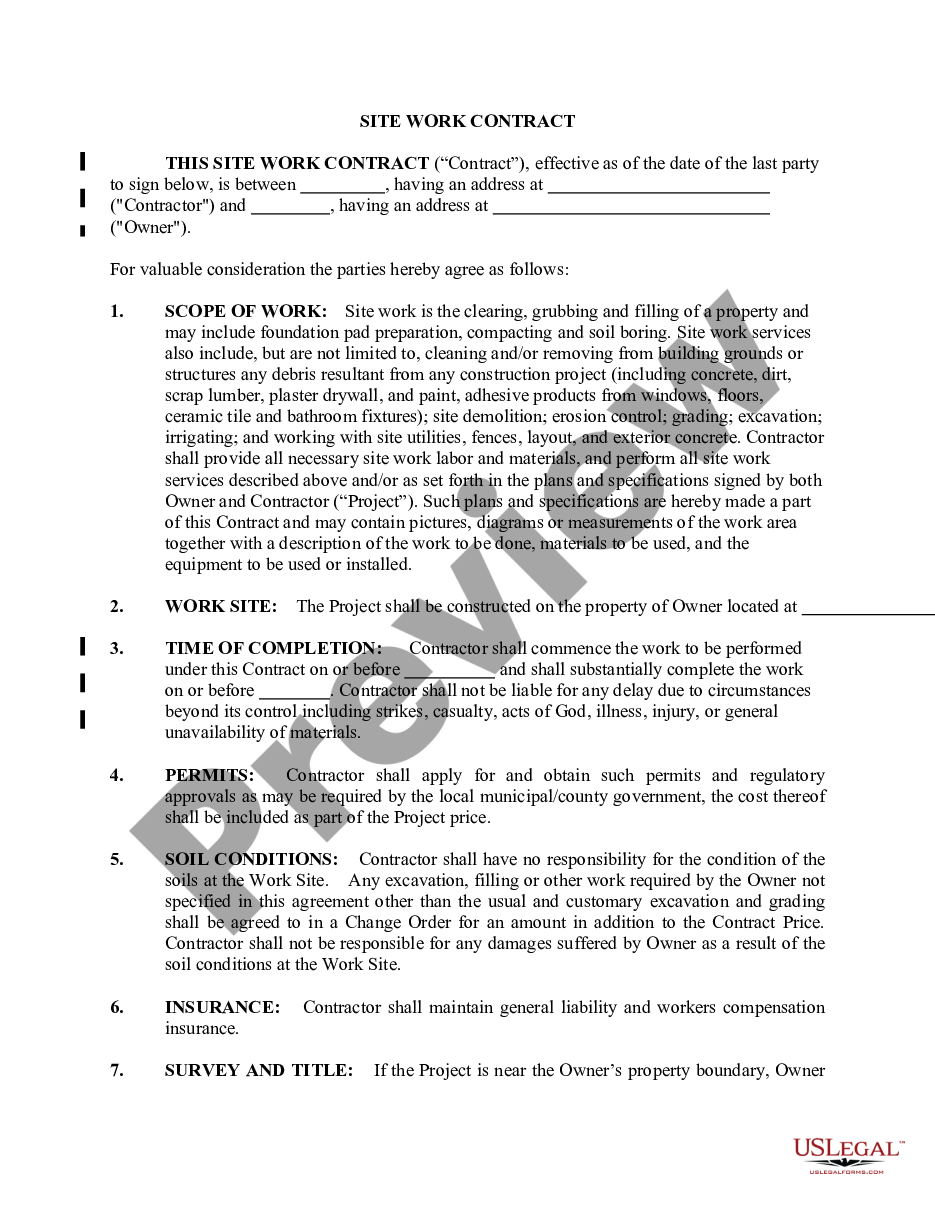 page 0 Site Work Contract for Contractor preview