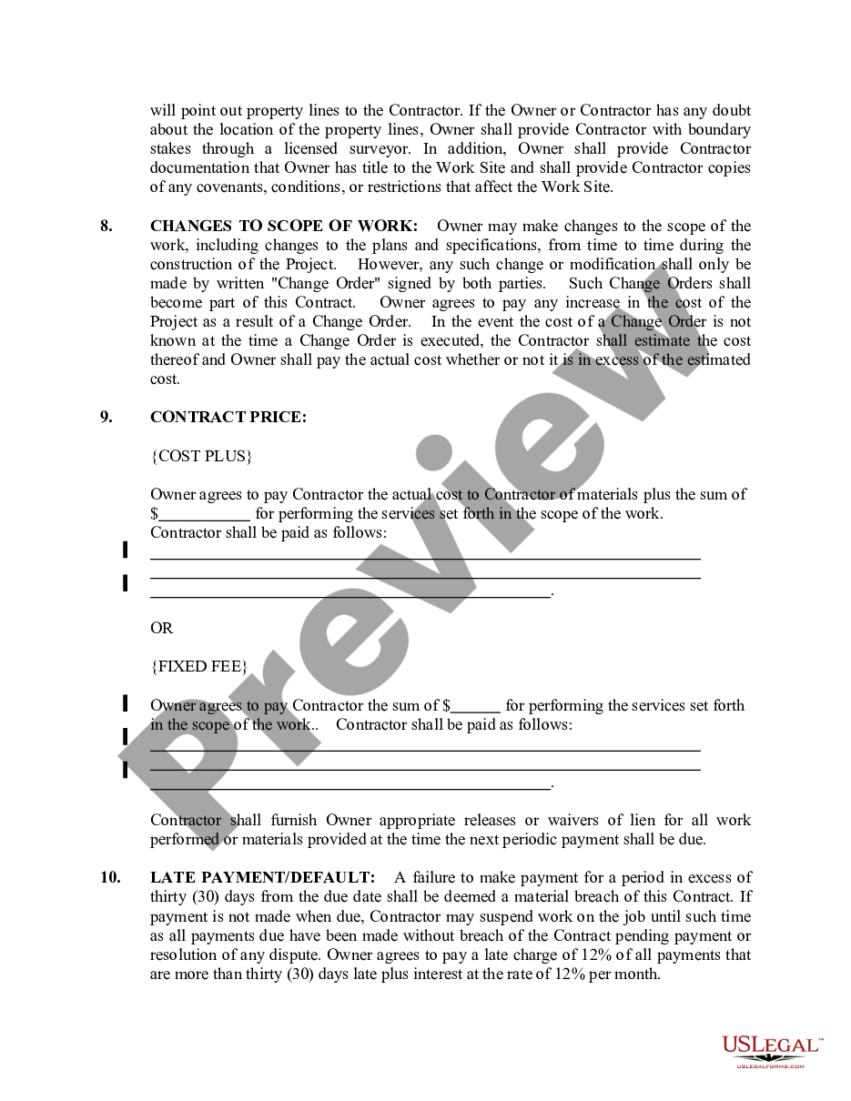 page 1 Site Work Contract for Contractor preview