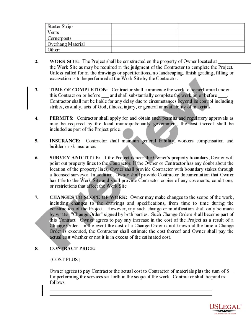 Preview Siding Contract for Contractor