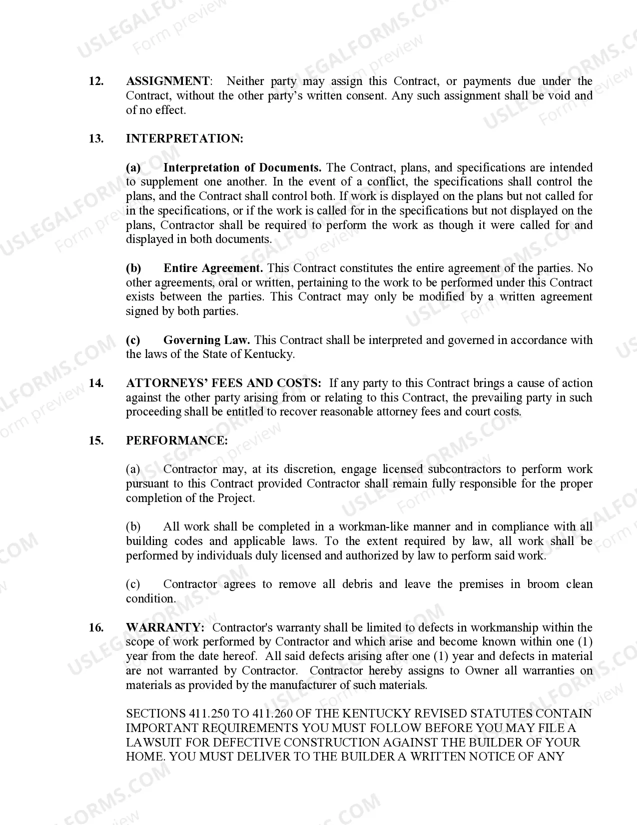 Preview Drainage Contract for Contractor