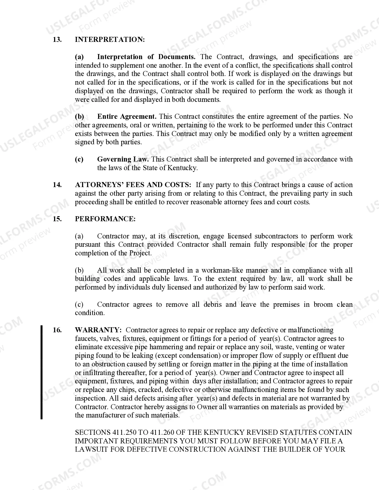 Preview Plumbing Contract for Contractor