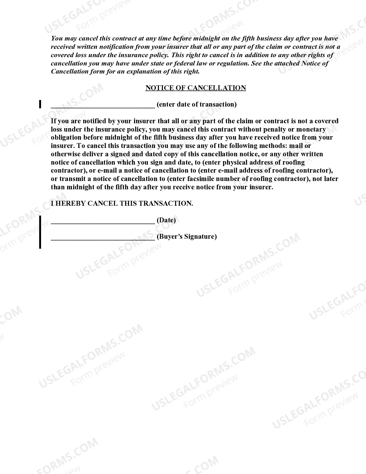 Preview Roofing Contract for Contractor