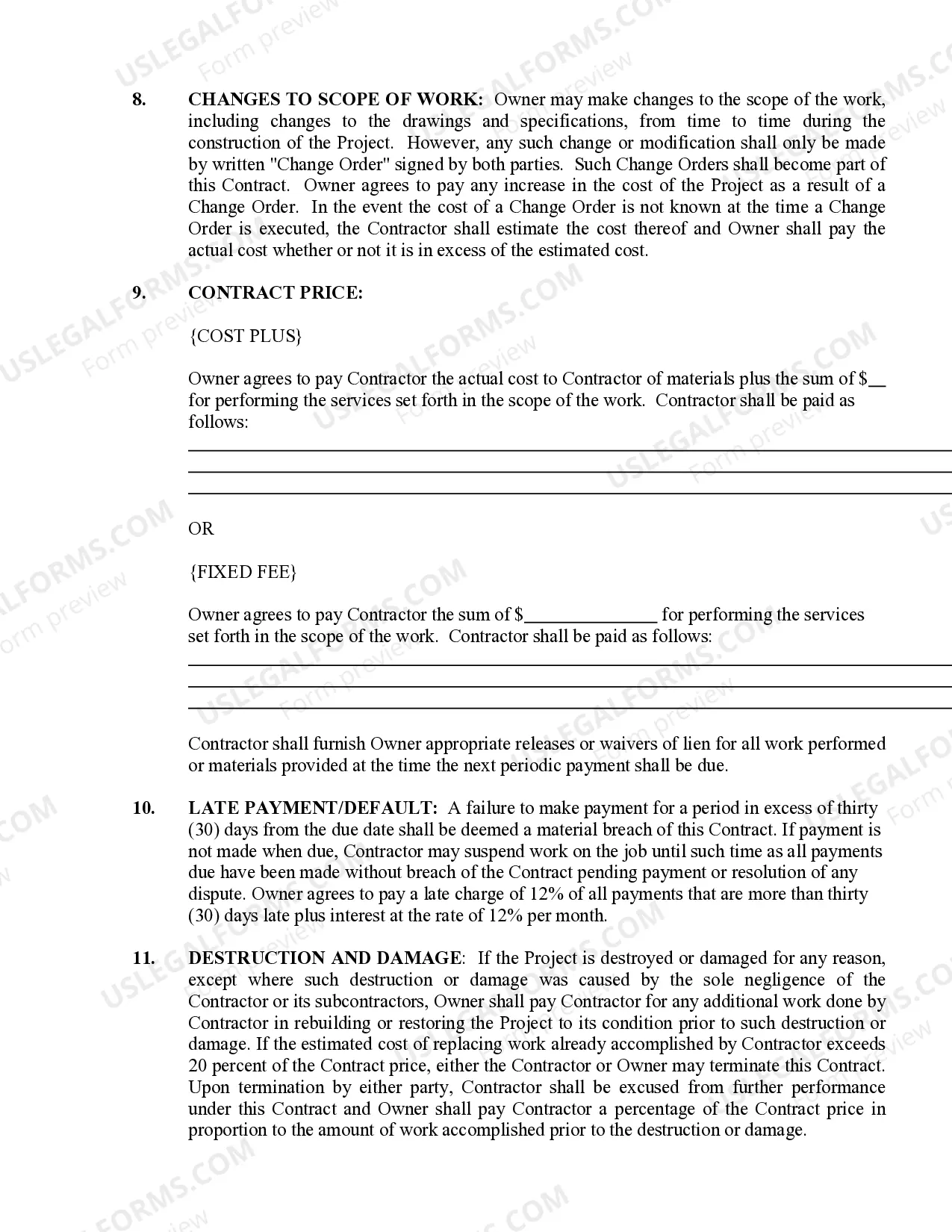 Preview Construction Contract Cost Plus or Fixed Fee