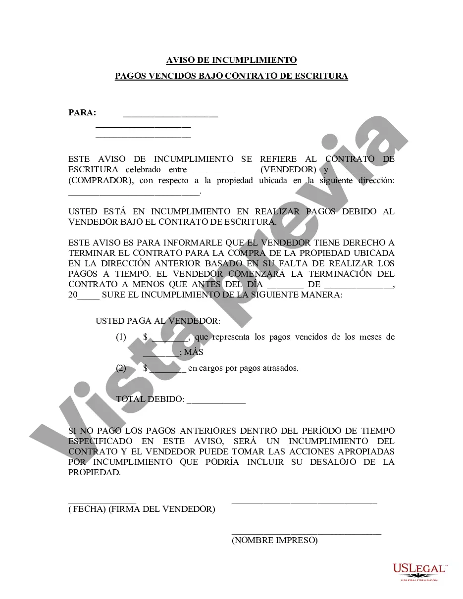 Preview Notificación de Incumplimiento de Pagos Atrasados en relación con el Contrato de Escritura