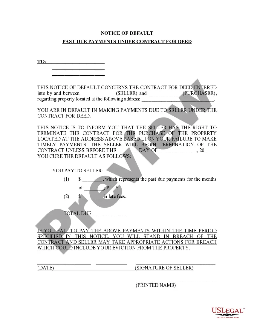 Get Notice of Default for Past Due Payments in connection with Contract for Deed Preview Notice of Default for Past Due Payments in connection with Contract for Deed