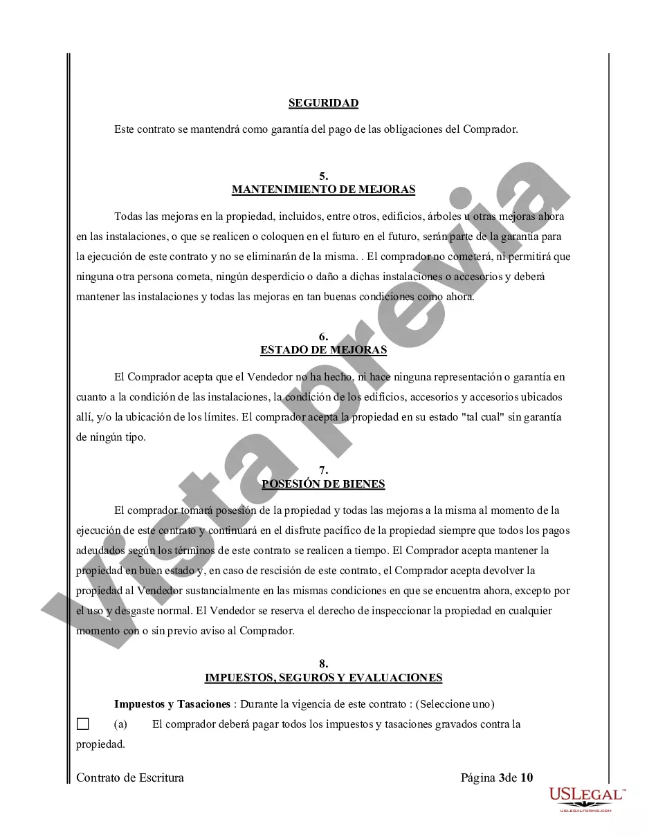 Preview Acuerdo o Contrato de Escritura de Venta y Compra de Bienes Raíces a/k/a Terreno o Contrato de Ejecución