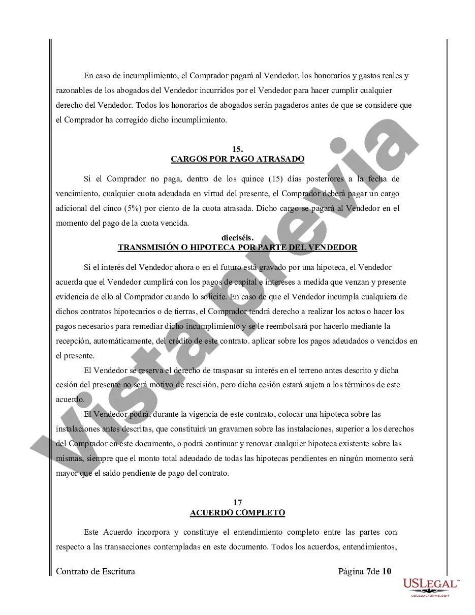 Preview Acuerdo o Contrato de Escritura de Venta y Compra de Bienes Raíces a/k/a Terreno o Contrato de Ejecución