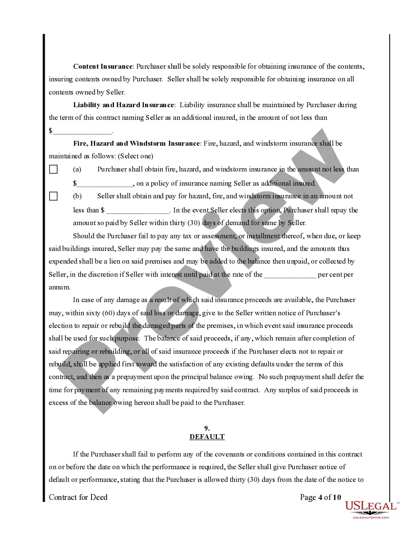 Preview Agreement or Contract for Deed for Sale and Purchase of Real Estate a/k/a Land or Executory Contract