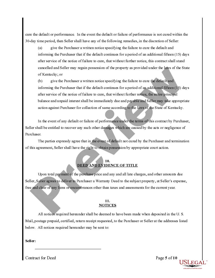 Preview Agreement or Contract for Deed for Sale and Purchase of Real Estate a/k/a Land or Executory Contract