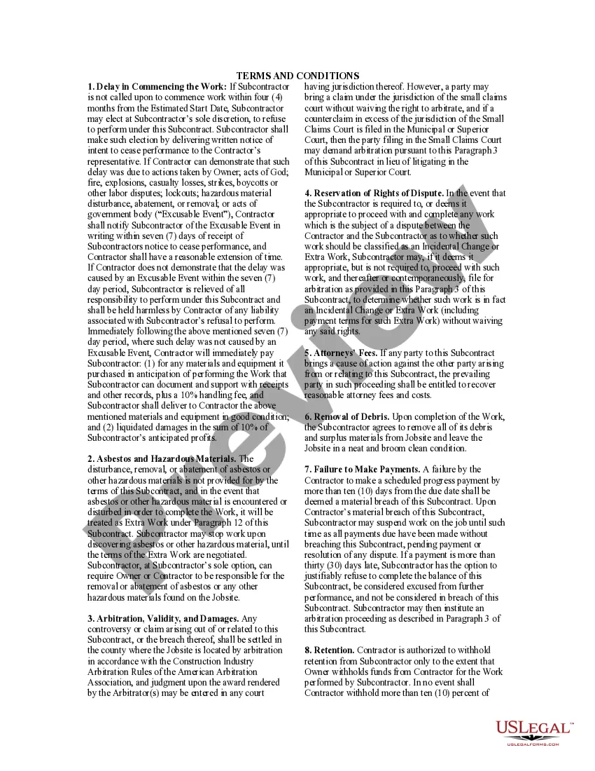 Get Subcontractor's Agreement Preview Subcontractor's Agreement