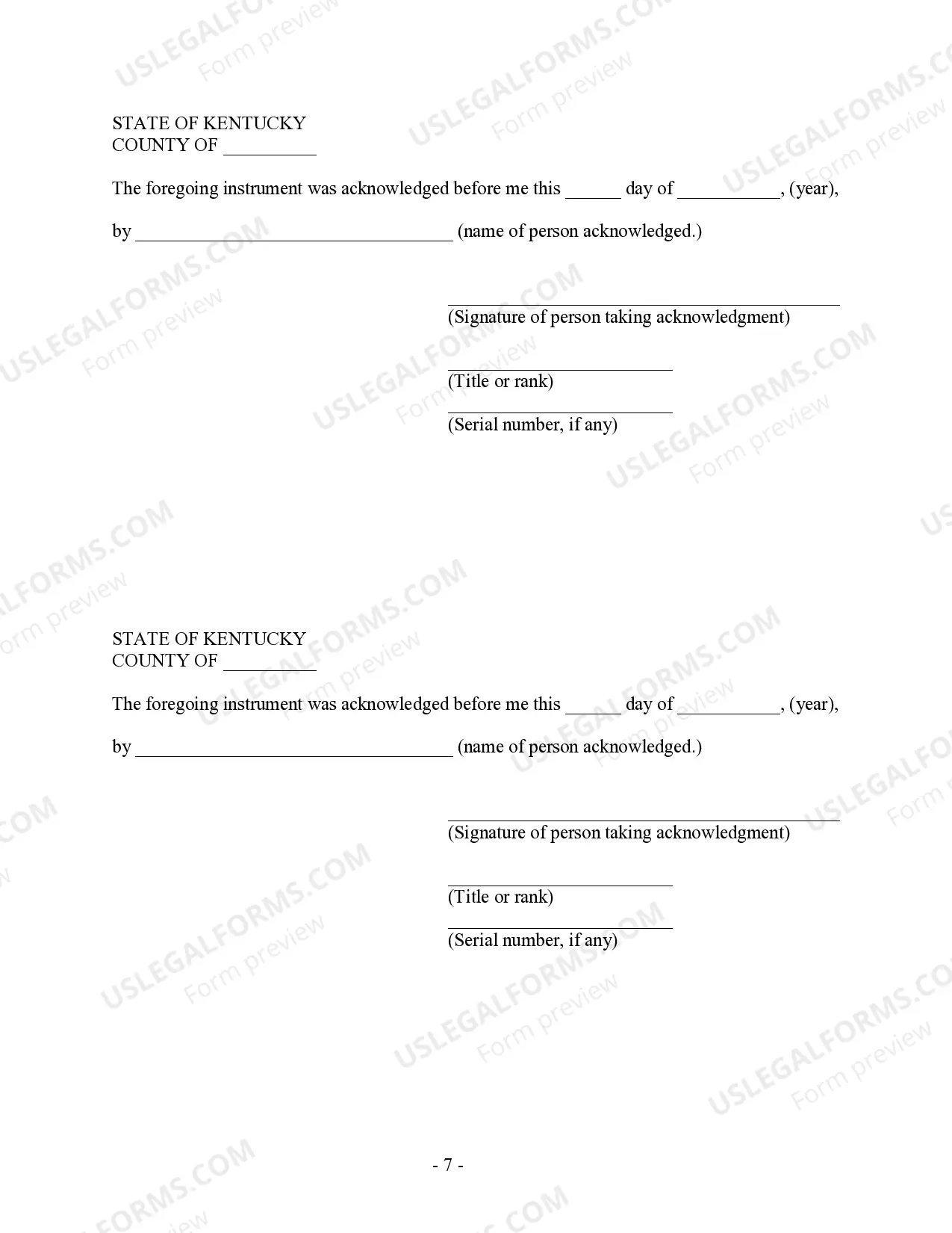 Preview Kentucky Prenuptial Premarital Agreement without Financial Statements