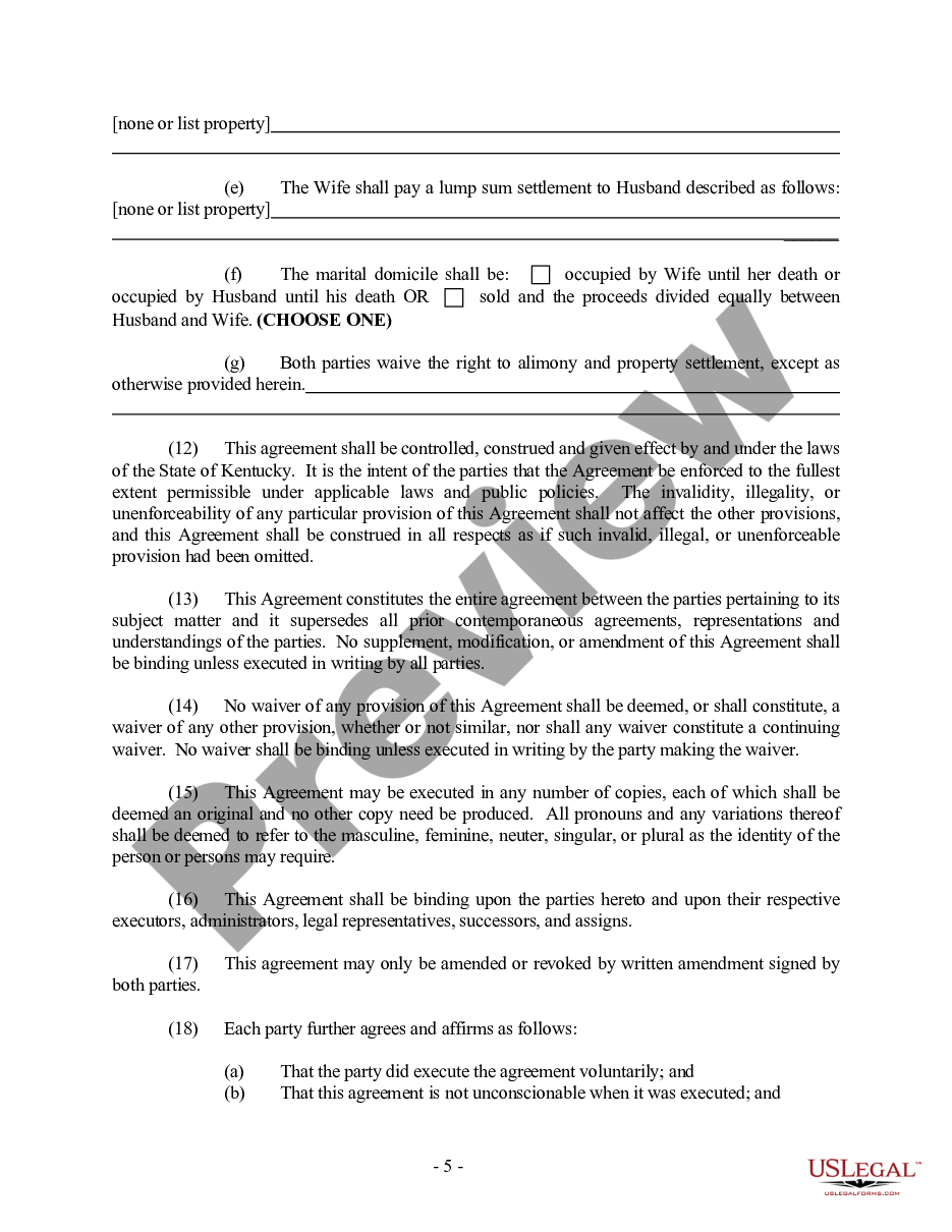 page 4 Kentucky Prenuptial Premarital Agreement with Financial Statements preview