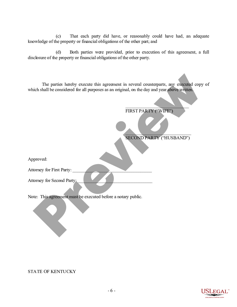 page 5 Kentucky Prenuptial Premarital Agreement with Financial Statements preview