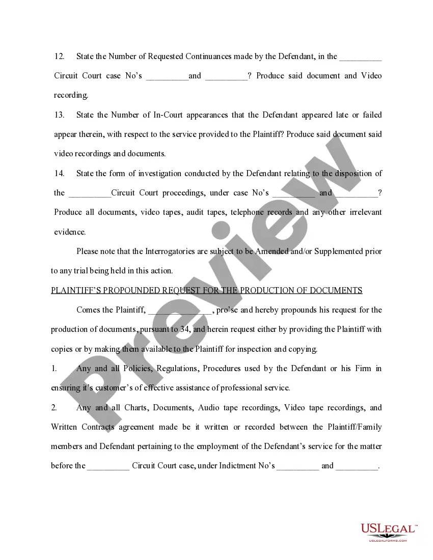 Preview Plaintiff's First Set of Interrogatories Request for the Production