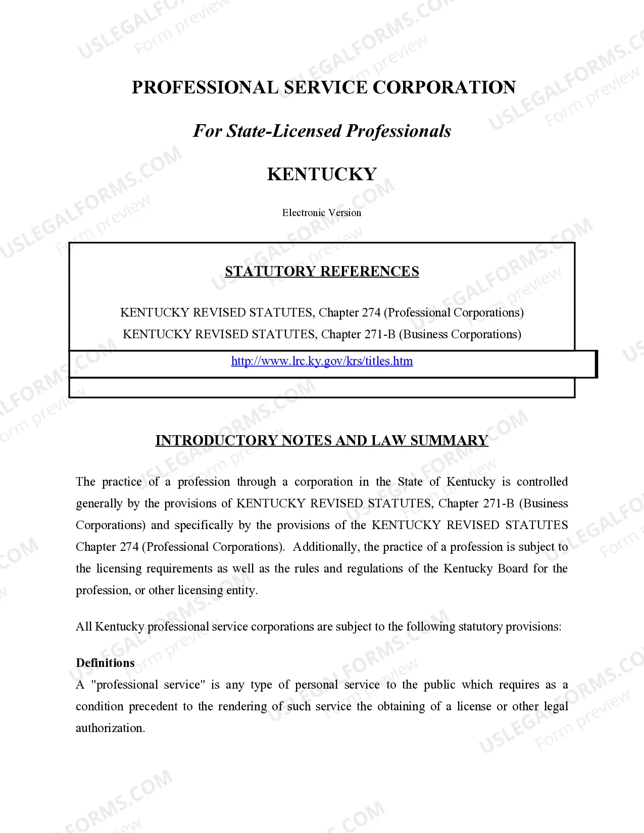 Preview Professional Corporation Package for Kentucky