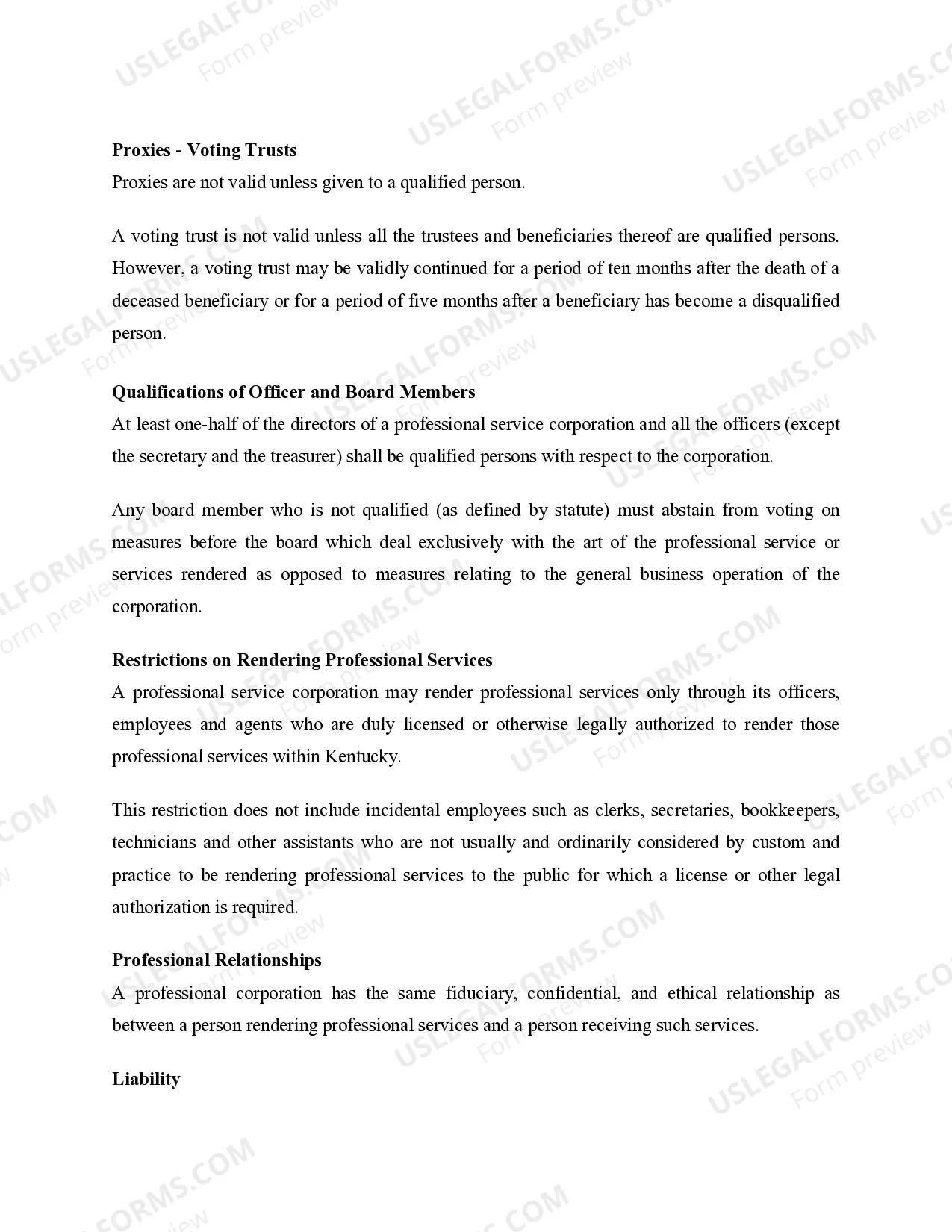 Preview Professional Corporation Package for Kentucky