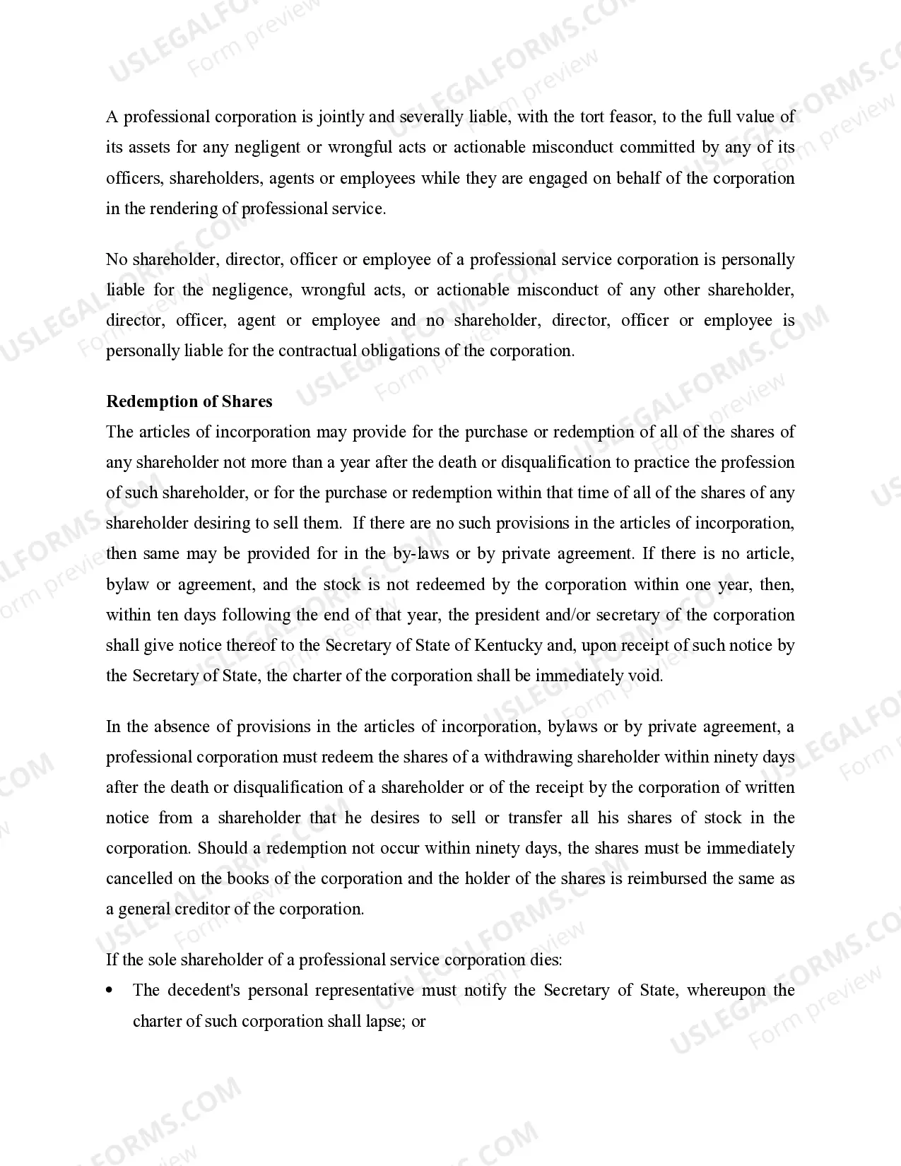 Preview Professional Corporation Package for Kentucky