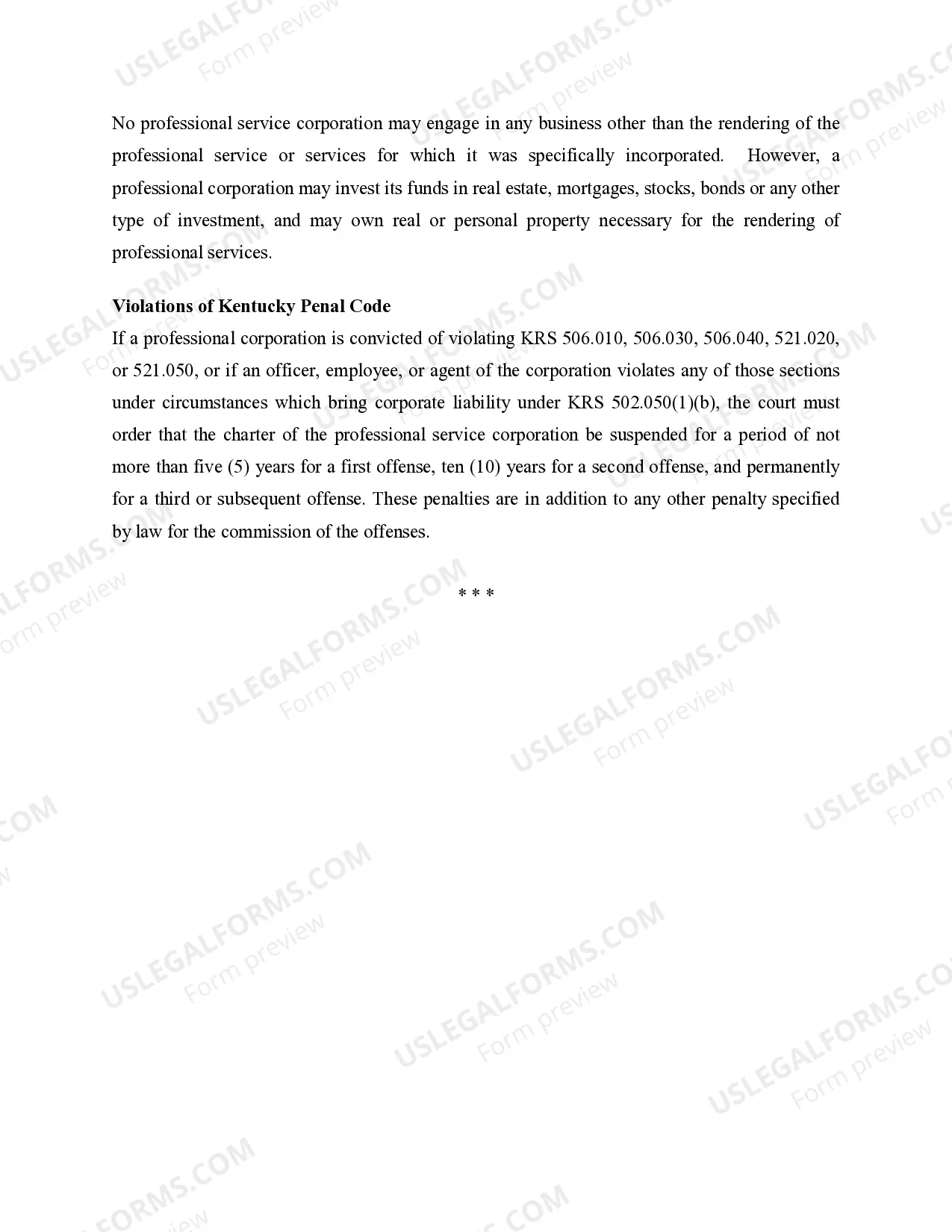 Preview Professional Corporation Package for Kentucky