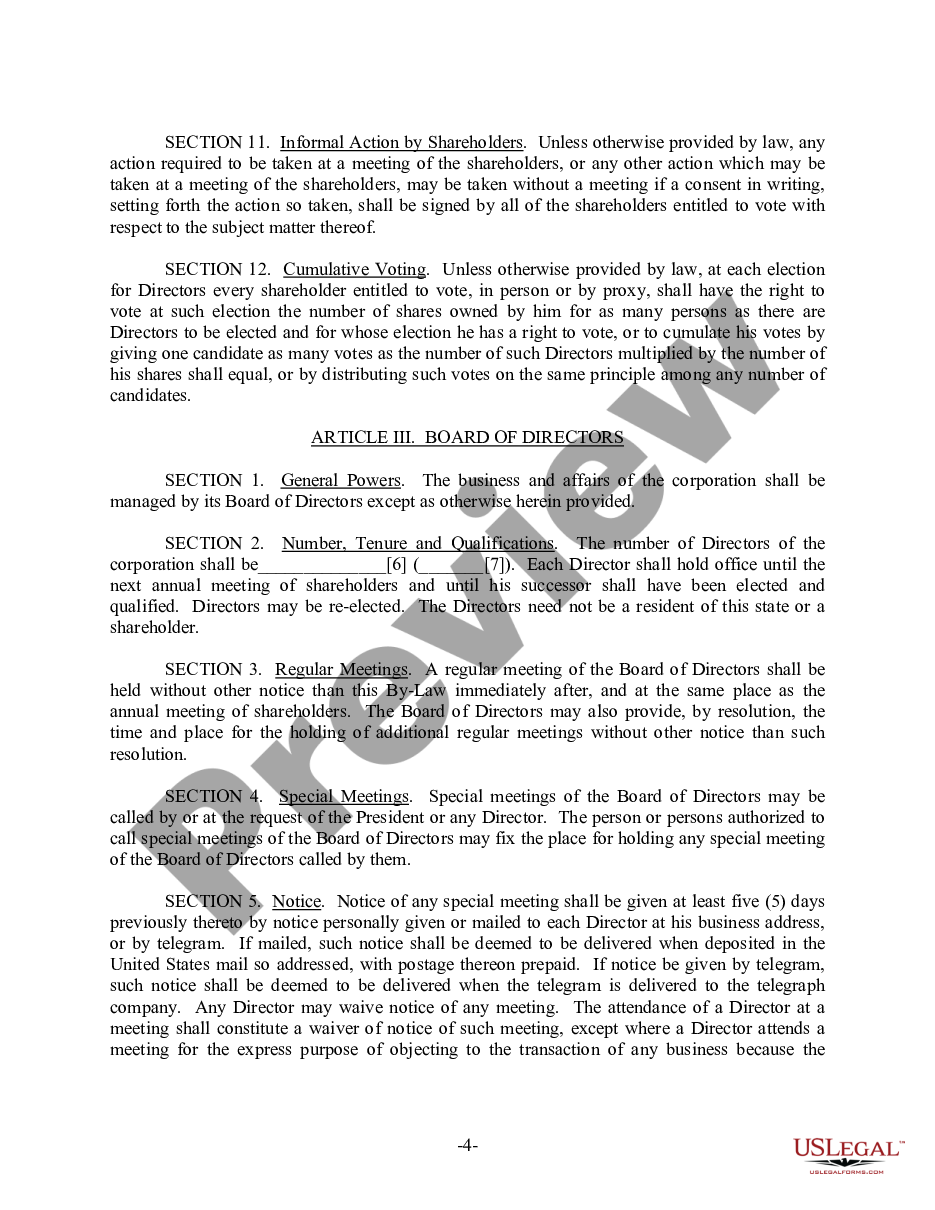 page 4 Kentucky Bylaws for Corporation preview