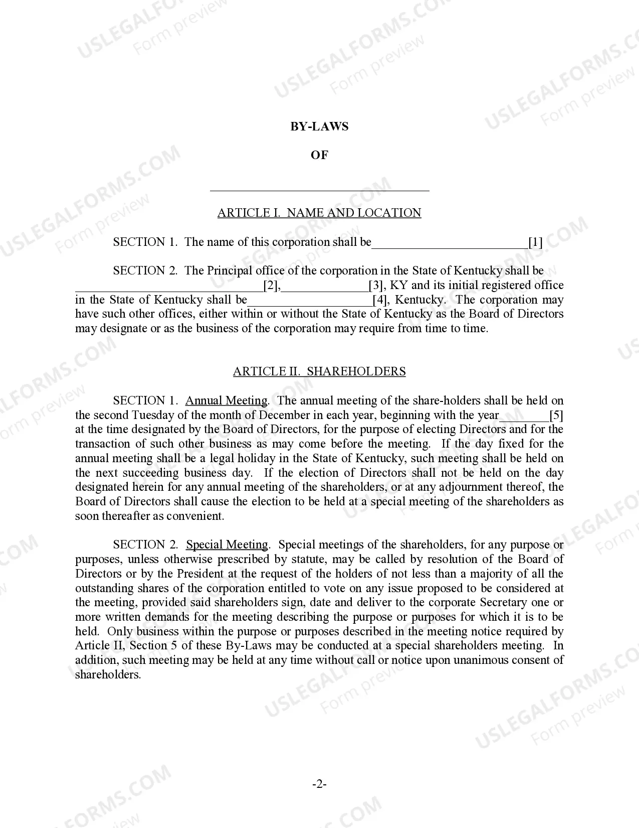 Preview Kentucky Bylaws for Corporation
