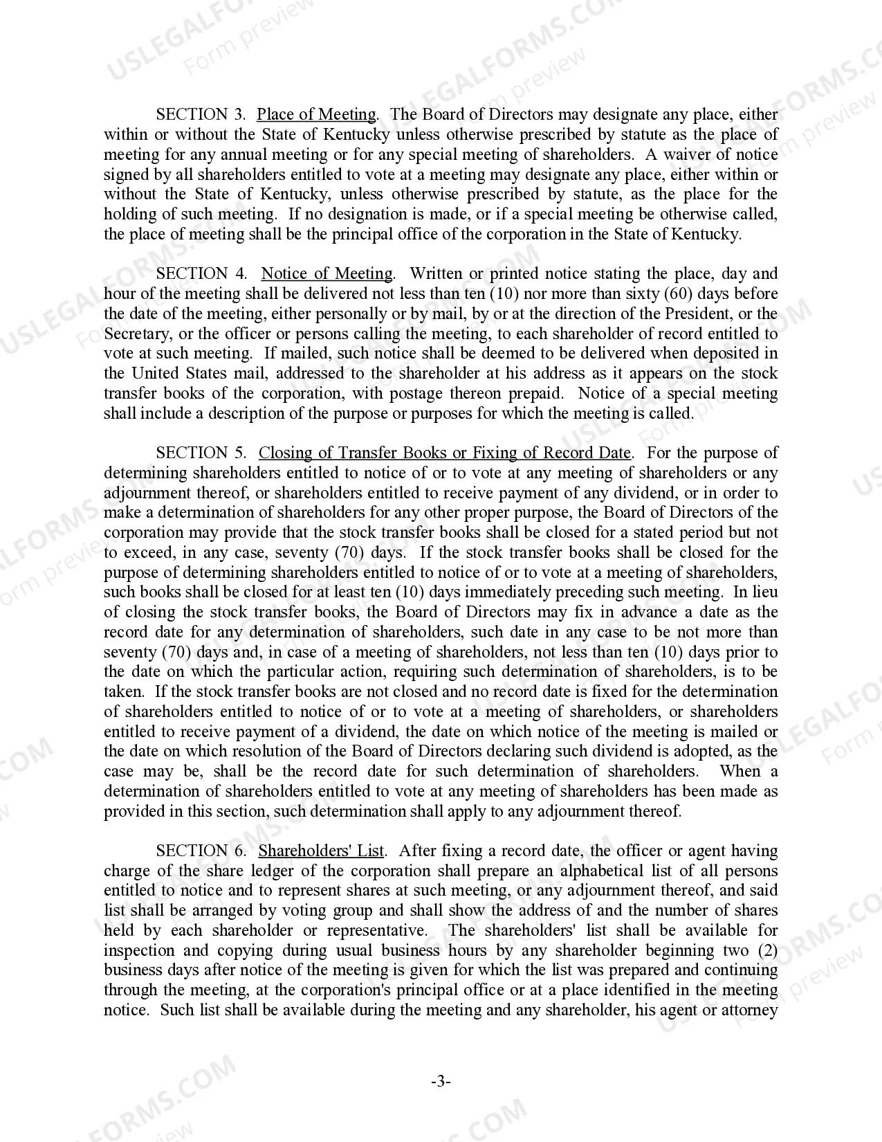 Preview Kentucky Bylaws for Corporation