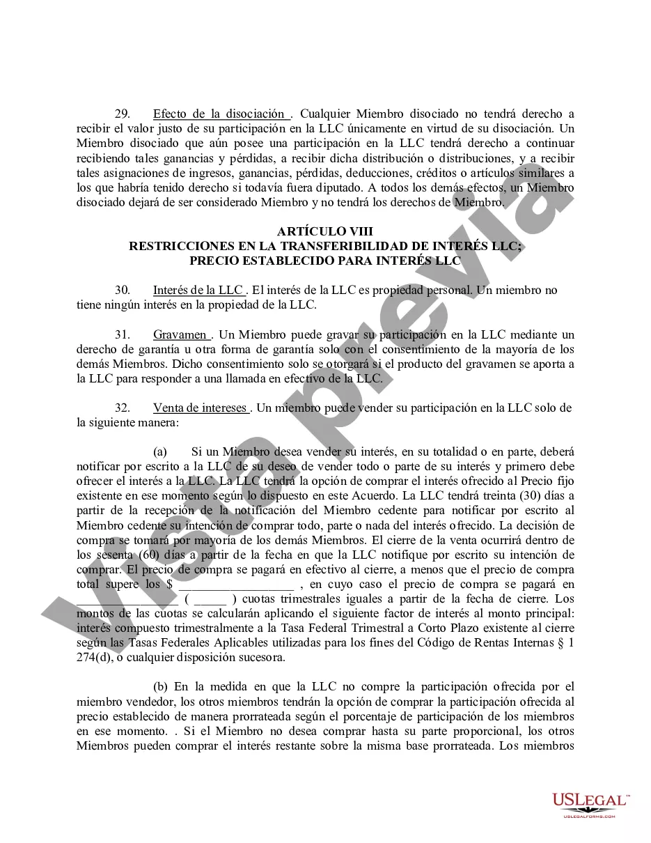 Preview Acuerdo Operativo de Sociedad de Responsabilidad Limitada LLC