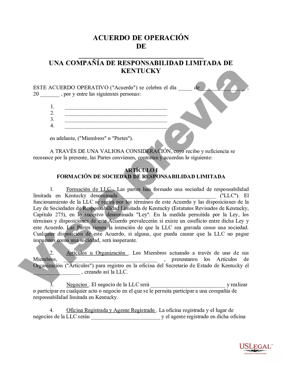 Preview Acuerdo Operativo de Sociedad de Responsabilidad Limitada LLC